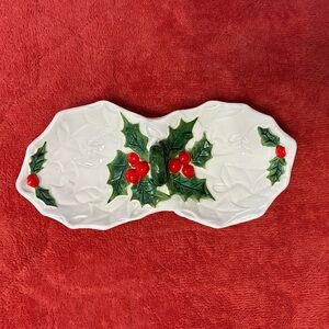 Vintage Lefton Holly Berry Candy/Nut Christmas Dish